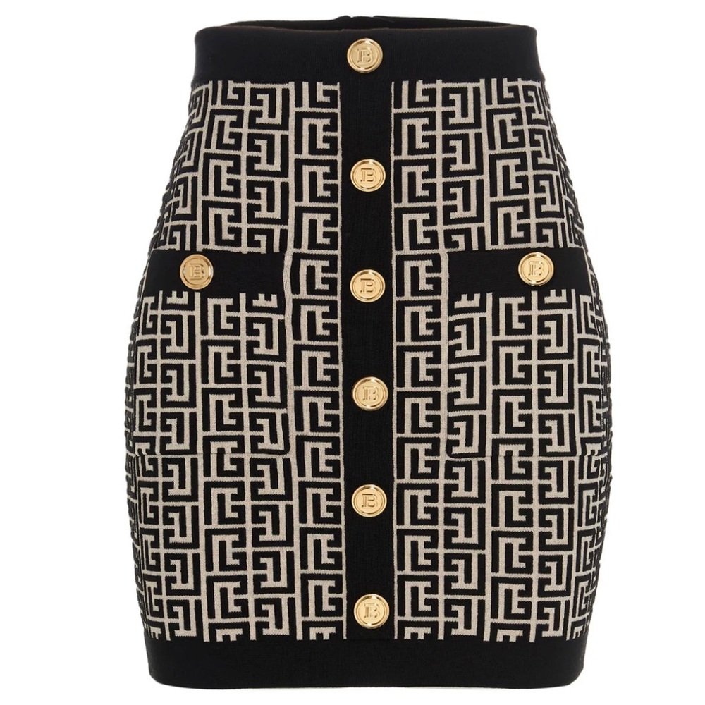 💜Balmain mini fitted button decorated skirt